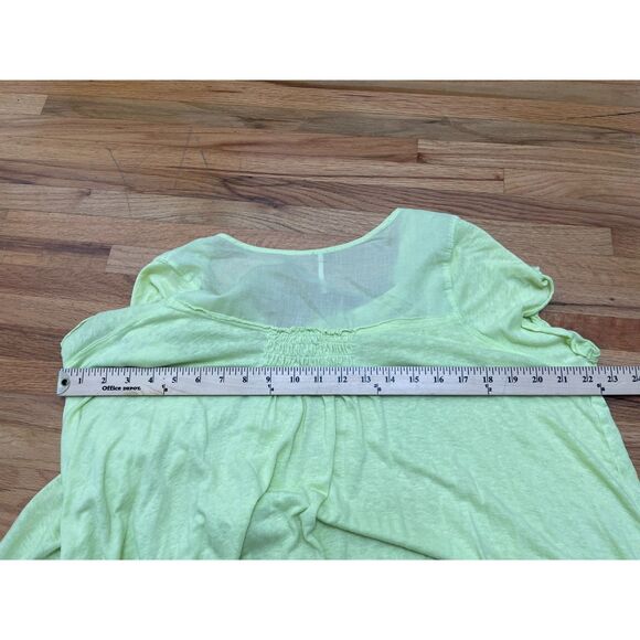 Free People Highland Women's M Yellow Blouse Top Linen Casual Smocked Ruffled - Picture 5 of 7